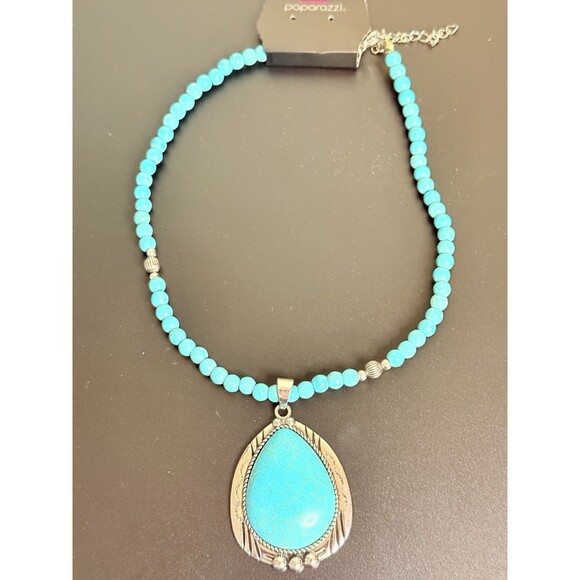 Paparazzi - Evolution Blue Necklace (Turquoise Crackle Stone) - Picture 6 of 7